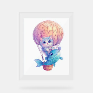 Sky High Kitty - Niedliches whimsical Cat Adventur Acrylschild