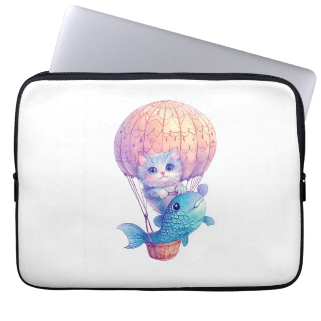 Sky High Kitty - Niedliches whimsical Cat Adventur Laptopschutzhülle (Vorderseite)