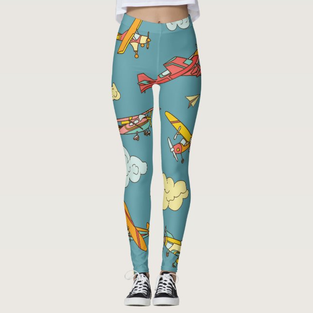 Sky High: Retro Flugzeug Design Leggings (Vorderseite)