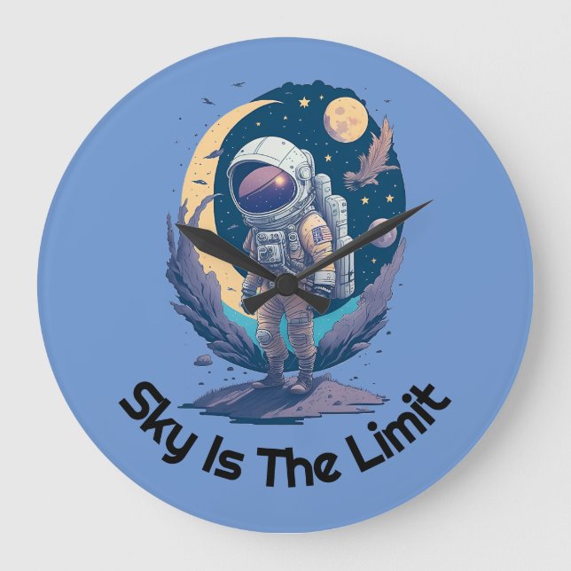 Sky ist das Limit Astronaut T - Shirt Perfektes Ge Große Wanduhr (Vorderseite)