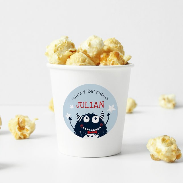 Sky | Kleines Monster Personalisierter Kindergebur Runder Aufkleber (Von Creator hochgeladen)