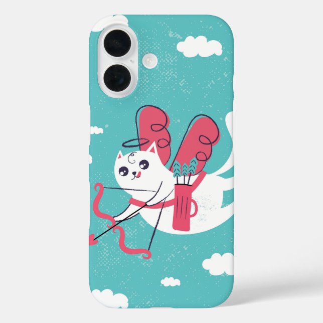 Sky Liebe Kitty Flying Cupid Chat iPhone 16 Hülle (Rückseite)