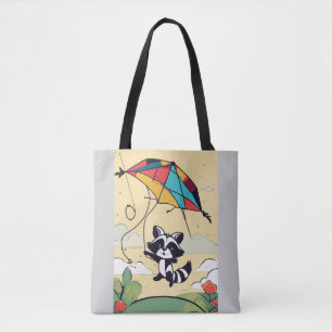 Sky Play: Minimalistischer Waschbär und Drachen Tasche