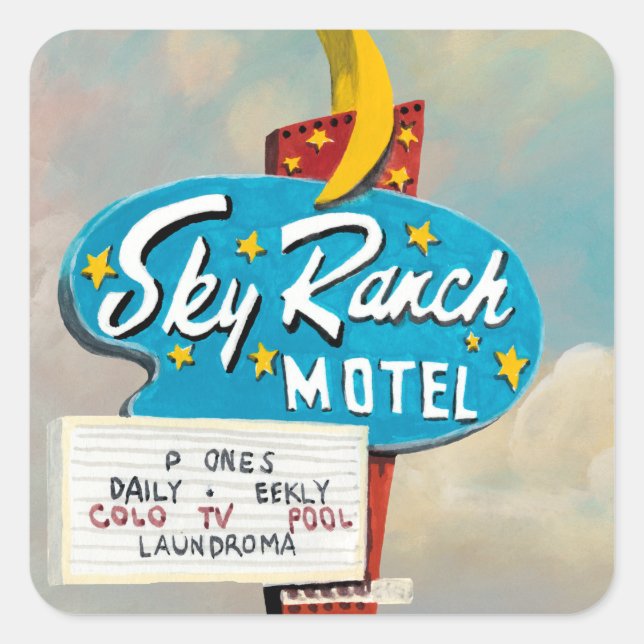 Sky Ranch Motel Sign Quadratischer Aufkleber (Vorderseite)