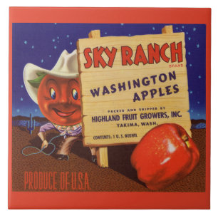 Sky Ranch Washington Apples Kratetikett der 40er J Fliese