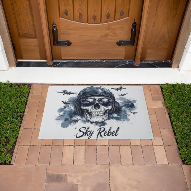 Sky Rebel Skull mit Pilot Helm und Sonnenbrille Fußmatte (Außenbereich)