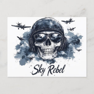 Sky Rebel Skull mit Pilot Helm und Sonnenbrille Postkarte