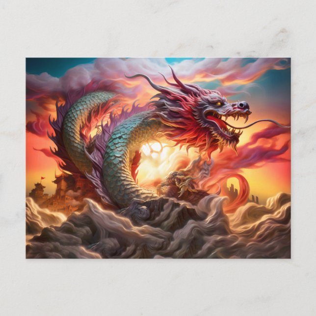 Sky Sovereign – Chinese Airbrush Dragon over Mount Postkarte (Vorderseite)