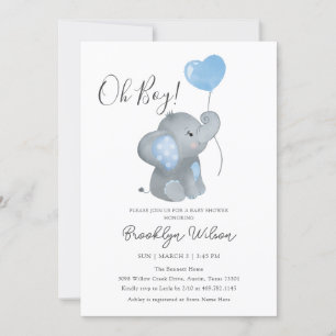 Sky Watercolor Boys Elephant Baby Shower Einladung