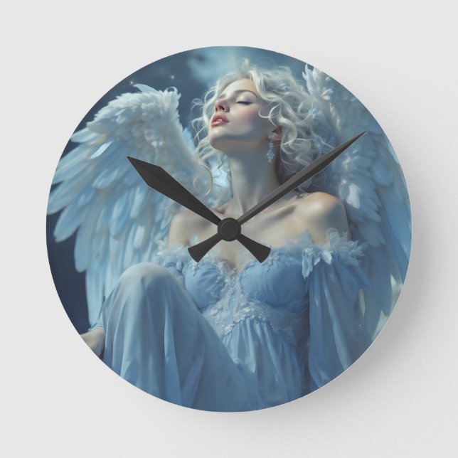 Skybound Silence: Engel des Mitternachtschleiers Runde Wanduhr (Vorderseite)