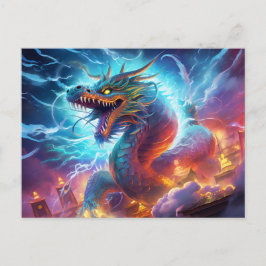 Skybreaker – Chinese Airbrush Dragon over City in  Postkarte