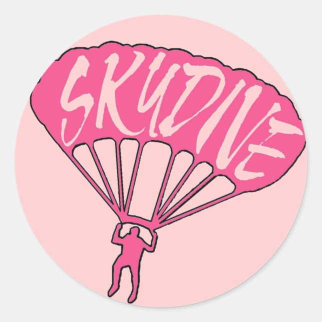 Skydive-Fanatikkleber aus rosa Theme Runder Aufkleber (Vorderseite)