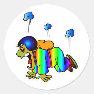 Skydiver, der mit geschlossenem Fallschirm - oh Runder Aufkleber