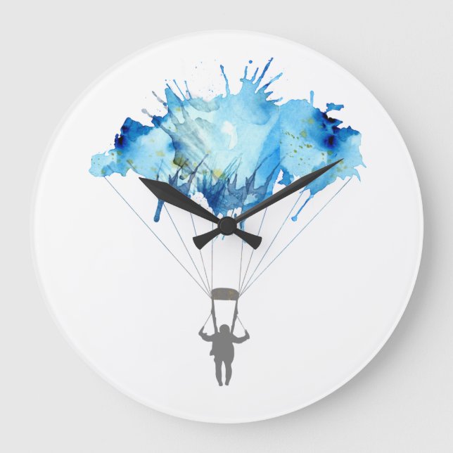 Skydiver, Fallschirm. Skydiving Sport. Fallschirms Große Wanduhr (Vorderseite)