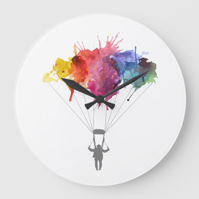 Skydiver, Fallschirm. Skydiving Sport. Große Wanduhr (Vorderseite)
