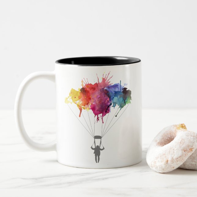 Skydiver, Fallschirm. Skydiving Sport. Zweifarbige Tasse (Mit Donut)