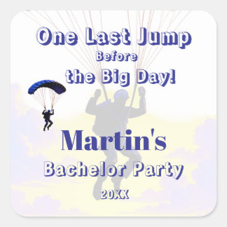 Skydiving Bachelor Party Funny Adventure Theme Quadratischer Aufkleber