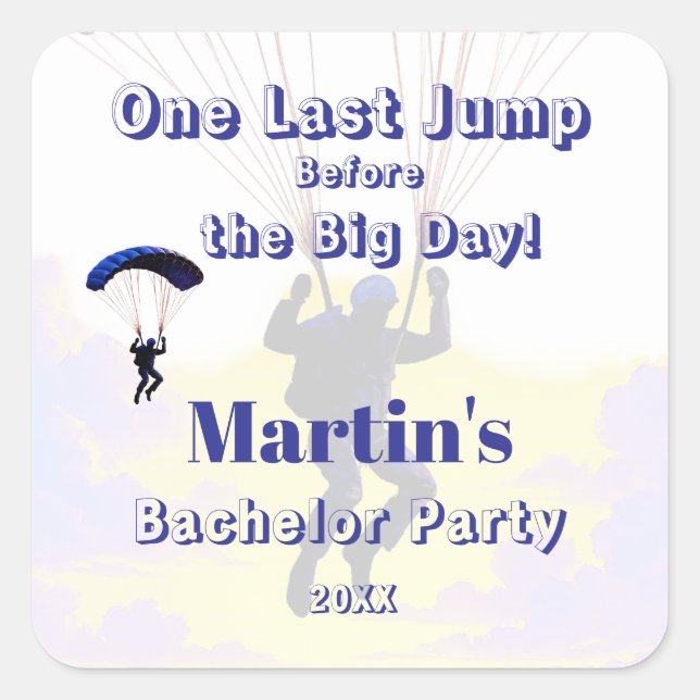 Skydiving Bachelor Party Funny Adventure Theme Quadratischer Aufkleber (Vorderseite)