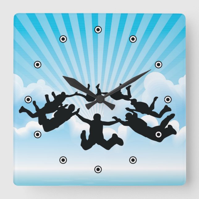 Skydiving Design Wall Clock Quadratische Wanduhr (Vorderseite)