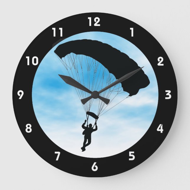 Skydiving Parachuting Design Wall Clock Große Wanduhr (Vorderseite)