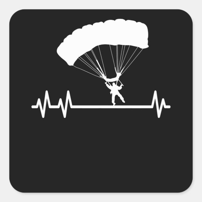 SkyDiving Pulse Heartbeat Skydiver Parachute Quadratischer Aufkleber (Vorderseite)