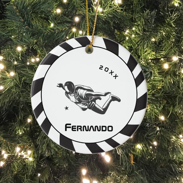 Skydiving Skydiver Parachutist Name & Jahr abgelau Keramik Ornament (Von Creator hochgeladen)