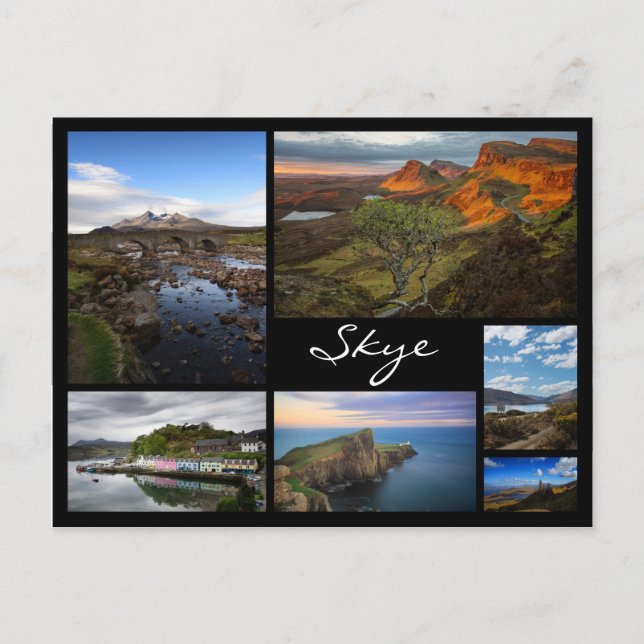 Skye Landschaften schwarze Rahmen Collage Postkarte (Vorderseite)