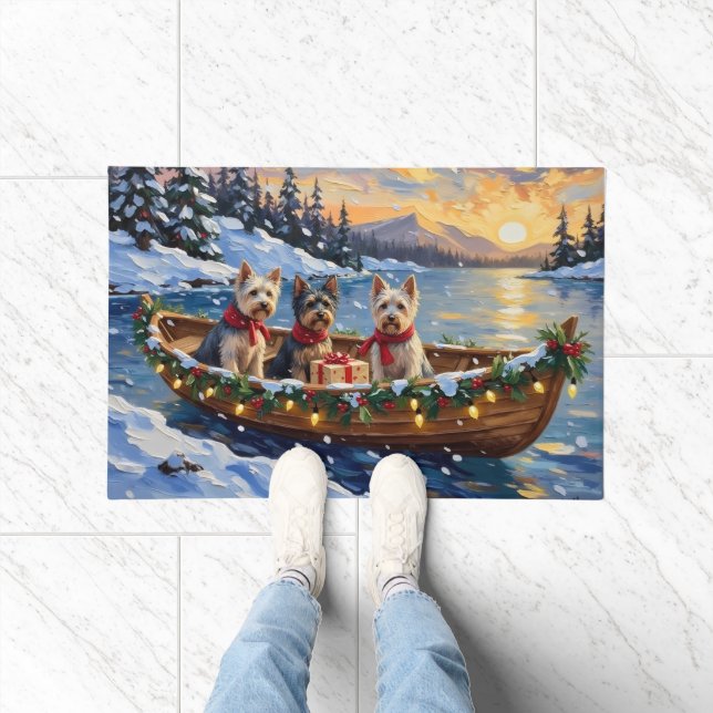 Skye Terrier Christmas Boat Holiday Fußmatte (Indoor)