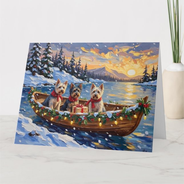 Skye Terrier Christmas Boat Holiday Karte (Vorderseite)