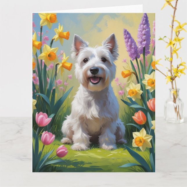 Skye Terrier Dog Frühlingsblumen Malerei Karte (Gelbe Blume)