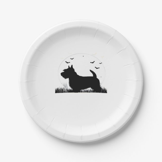 Skye Terrier Dog � Halloween Moon Silhouette Class Pappteller (Vorderseite)