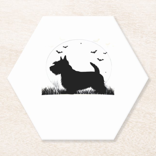 Skye Terrier Dog � Halloween Moon Silhouette Class Untersetzer (Vorderseite)