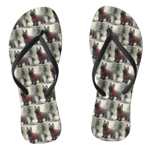 Skye Terrier Dog in Snow Weihnachten Flip Flops