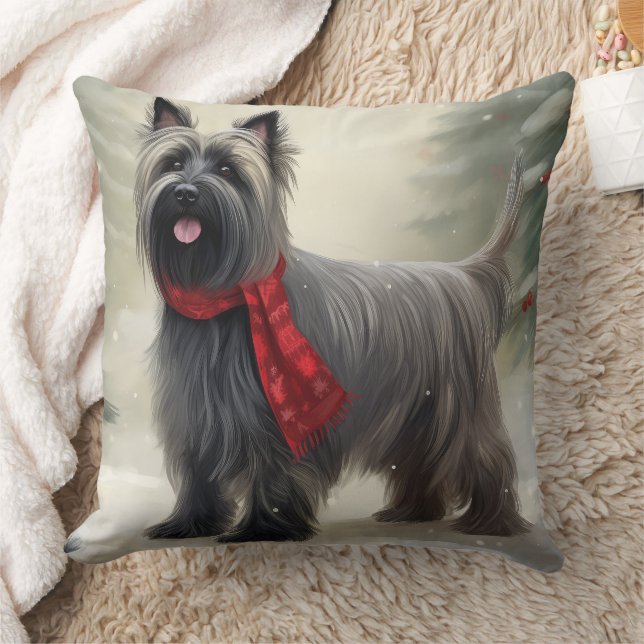 Skye Terrier Dog in Snow Weihnachten Kissen (Decke)