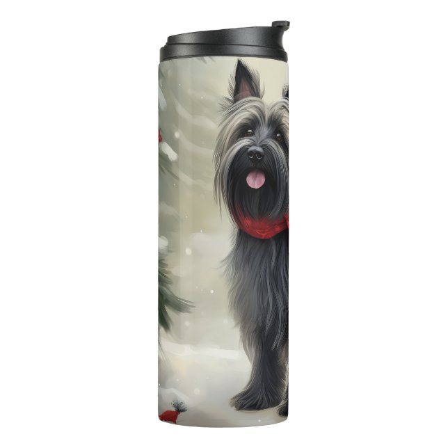 Skye Terrier Dog in Snow Weihnachten Thermosbecher (Nach links gedreht)