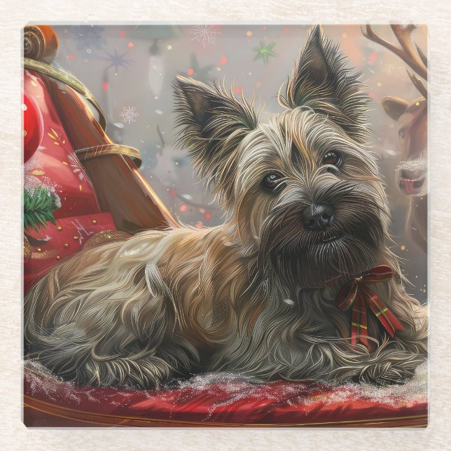 Skye Terrier Dog Weihnachtsfest Glasuntersetzer (Vorderseite)