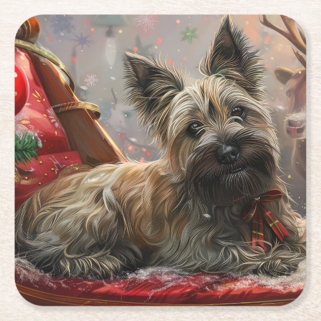 Skye Terrier Dog Weihnachtsfest Rechteckiger Pappuntersetzer (Vorderseite)