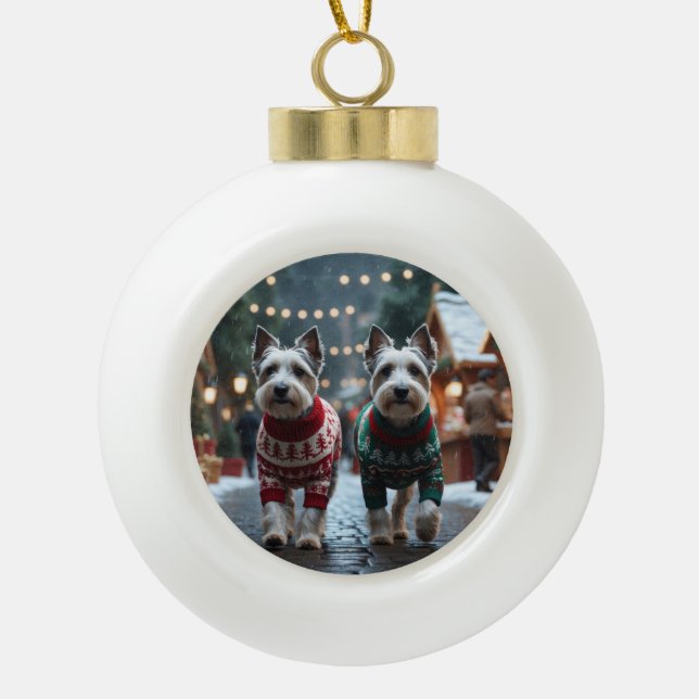 Skye Terrier Dogs Christmas Snow Holiday  Keramik Kugel-Ornament (Vorderseite)