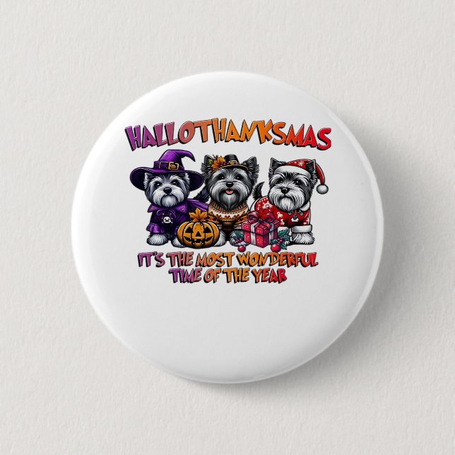 Skye Terrier Halloween Erntedank Weihnachtsklas Button (Vorderseite)
