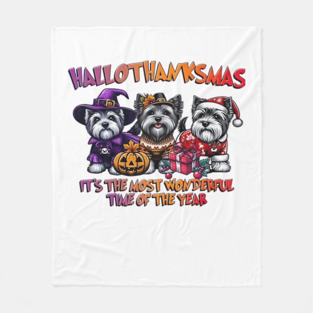 Skye Terrier Halloween Erntedank Weihnachtsklas Fleecedecke (Vorderseite)