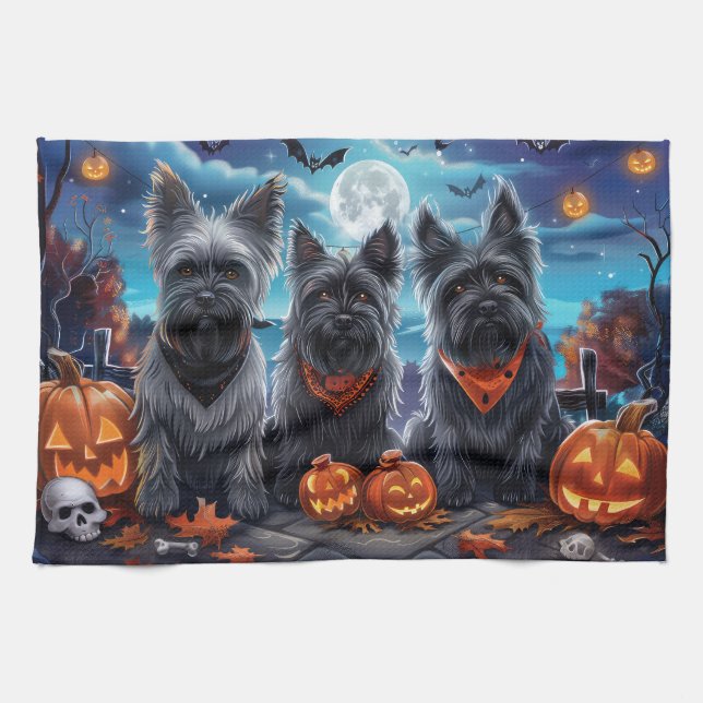 Skye Terrier Halloween Spooky Geschirrtuch (Horizontal)
