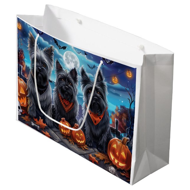 Skye Terrier Halloween Spooky Große Geschenktüte (Vorderseite Schrägansicht)