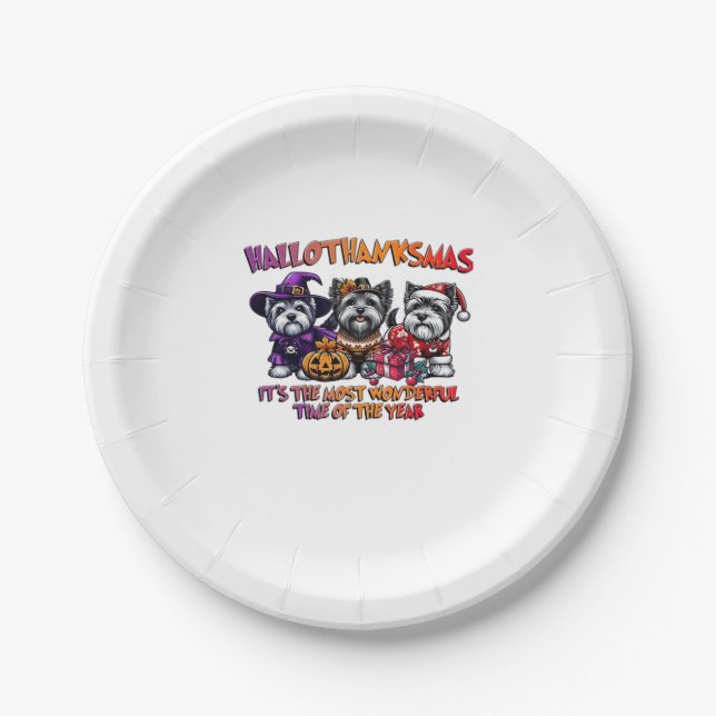 Skye Terrier Halloween Thanksgiving Christmas Clas Pappteller (Vorderseite)