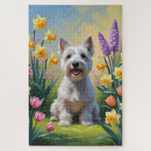 Skye Terrier Hund Frühlingsblumen Malerei