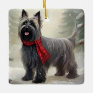 Skye Terrier Hund im Schnee Weihnachten Keramikornament