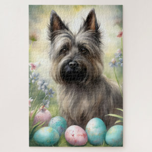 Skye Terrier Hund mit Ostereiern Urlaub