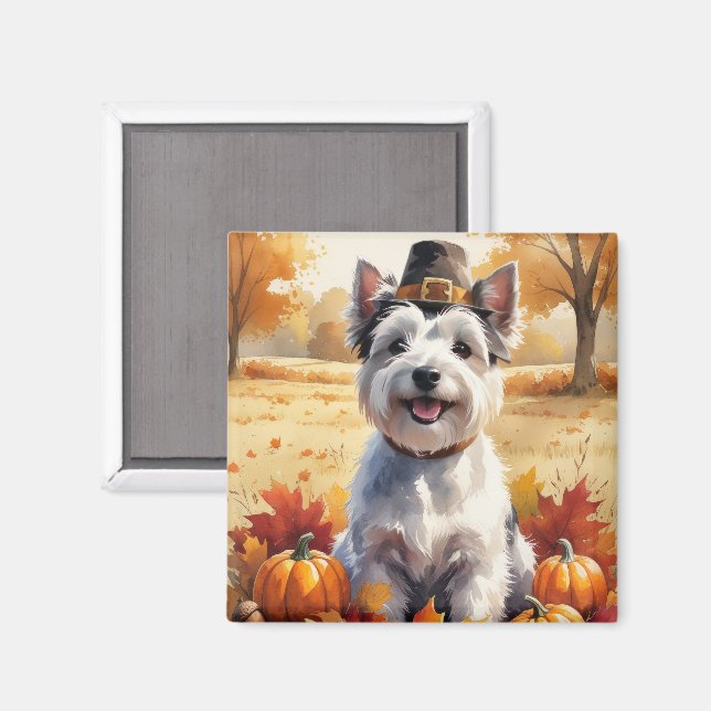 Skye Terrier im Herbst hinterlässt Erntedank Art Magnet (Vorderseite/Rückseite)