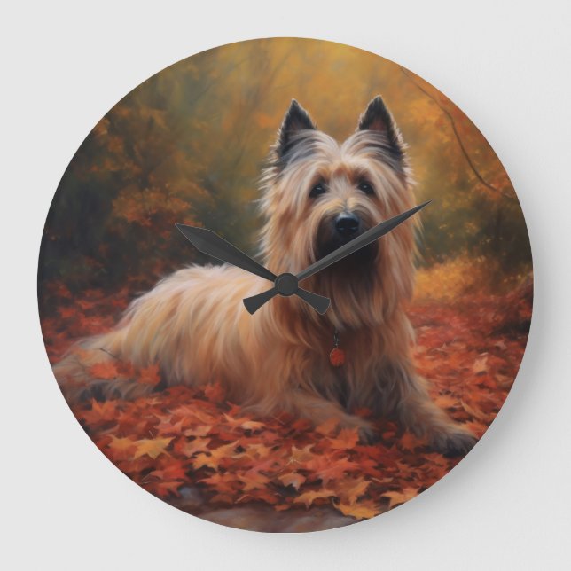 Skye Terrier im Herbst Leaves Fall Inspiriert Große Wanduhr (Vorderseite)