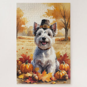 Skye Terrier im Herbstlaub Erntedank Kunst