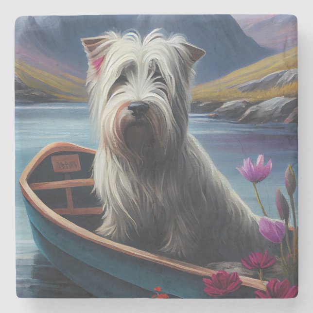 Skye Terrier on a Paddle: Ein Landschaftliches Abe Steinuntersetzer (Vorderseite)
